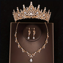 Silvery Crystal Bridal Jewelry Set Rhinestone Tiara Crown Necklace Earrings