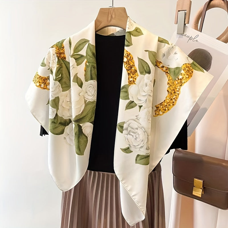 Flower Print Shawl Silk Square Scarf Neckerchief Bandana Hijab