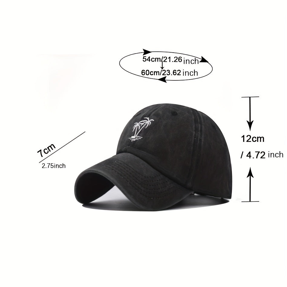 Coconut Tree Cotton Embroidered Baseball Cap Washed Distressed Summer