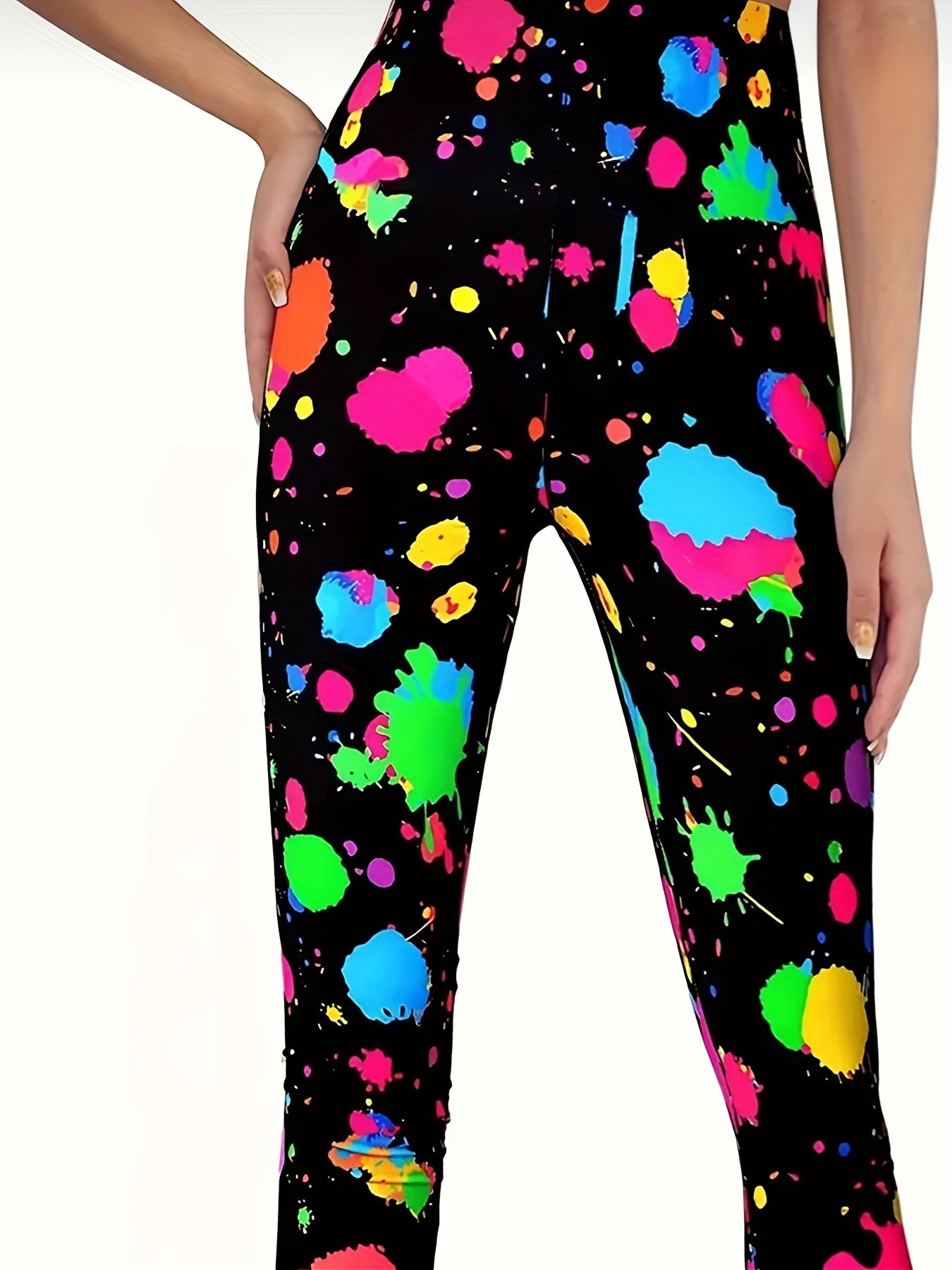 Splatter Print Sports Leggings Slim Stretchy Butt Lifting Yoga Pants