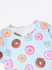 Donut Print Pajamas Set Short Sleeve Crew Neck Top & Shorts Women's Sleepwear