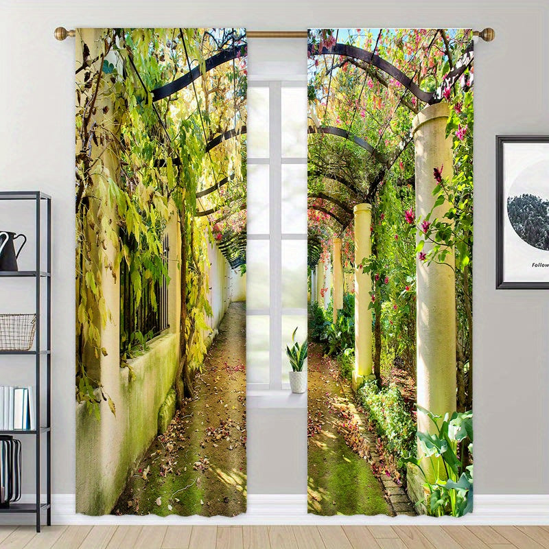 2pcs Modern Digital Printed Outdoor Curtains for Stylish Decor