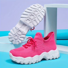 Thick Sole Running Shoes Lace Up Mesh Breathable Sneakers