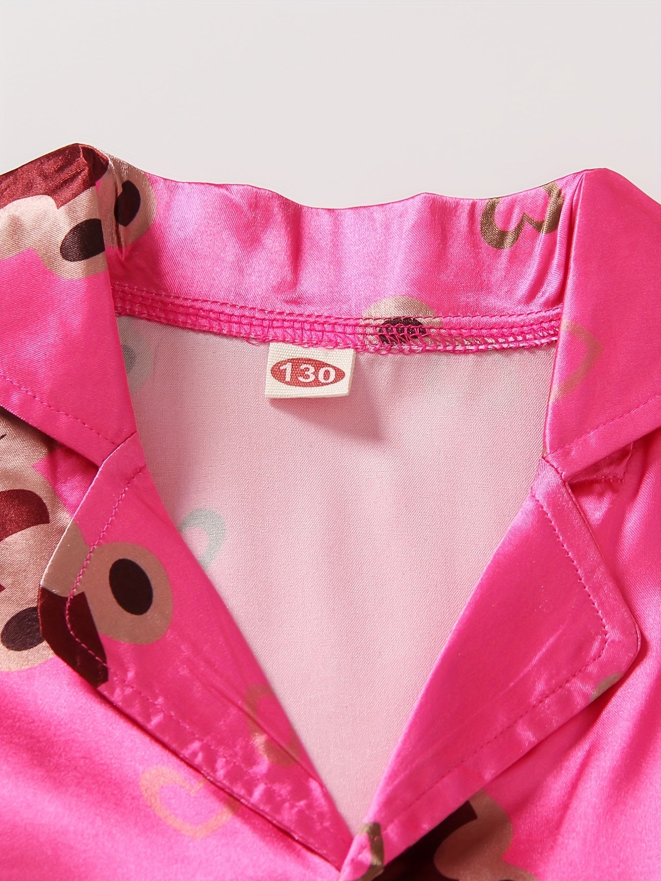 Kid's Satin Pajamas Cami Top & Button Front Top & Pants Set Bear Print PJ Set