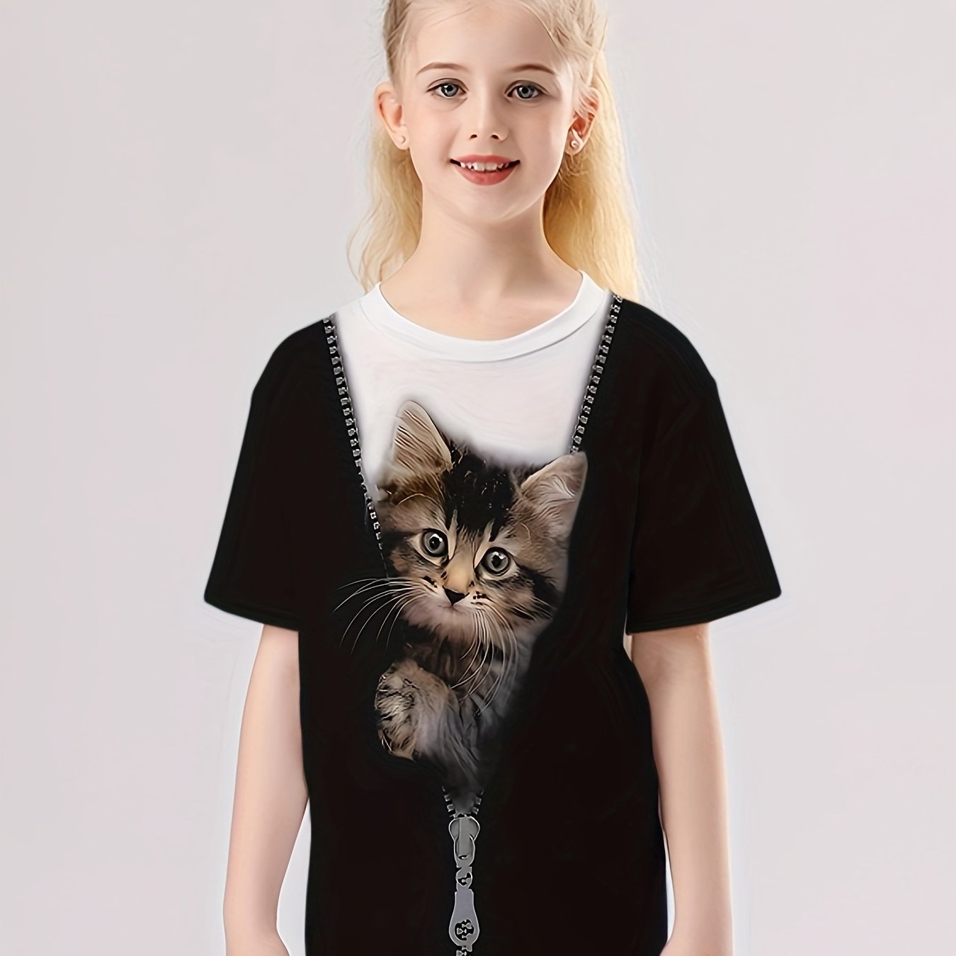 Creative Cat Graphic Short Sleeve T shirt for Summer Sports