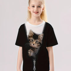 Creative Cat Graphic Short Sleeve T shirt for Summer Sports