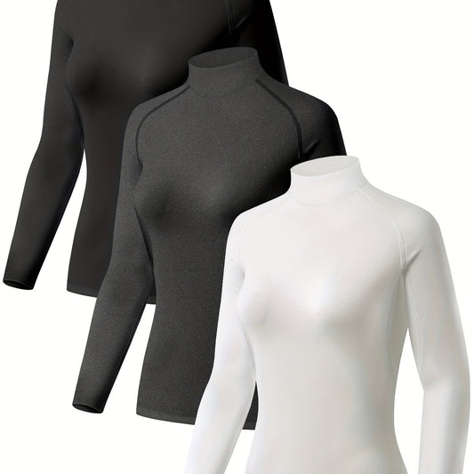 High Turtleneck Pullover Top Long Sleeves Stretch Warm Shirt Women