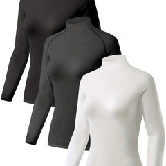 High Turtleneck Pullover Top Long Sleeves Stretch Warm Shirt Women