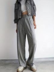 Solid Drawstring Wide Leg Pants Casual Elastic Waist Long Length