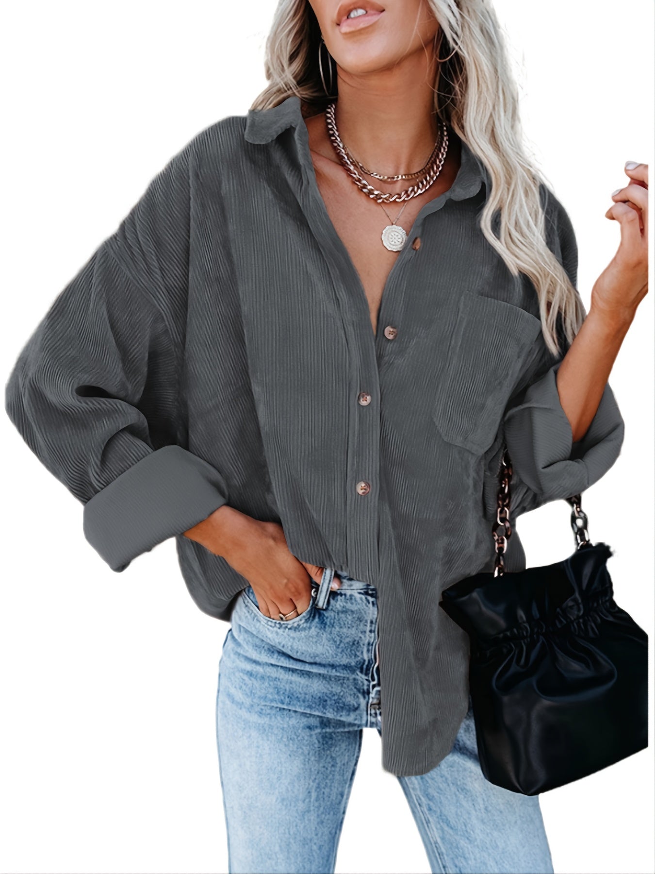 Solid Lapel Long Sleeve Jacket for Women