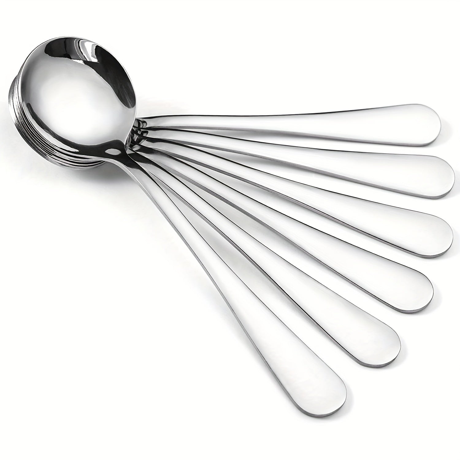 6pcs Stainless Steel Soup Spoons Bouillon Dessert Kitchen Tools