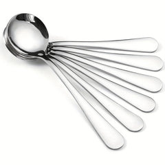 6pcs Stainless Steel Soup Spoons Bouillon Dessert Kitchen Tools