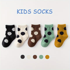 5 Pairs Kids Dot Pattern Crew Socks - Soft & Comfy Children's Socks