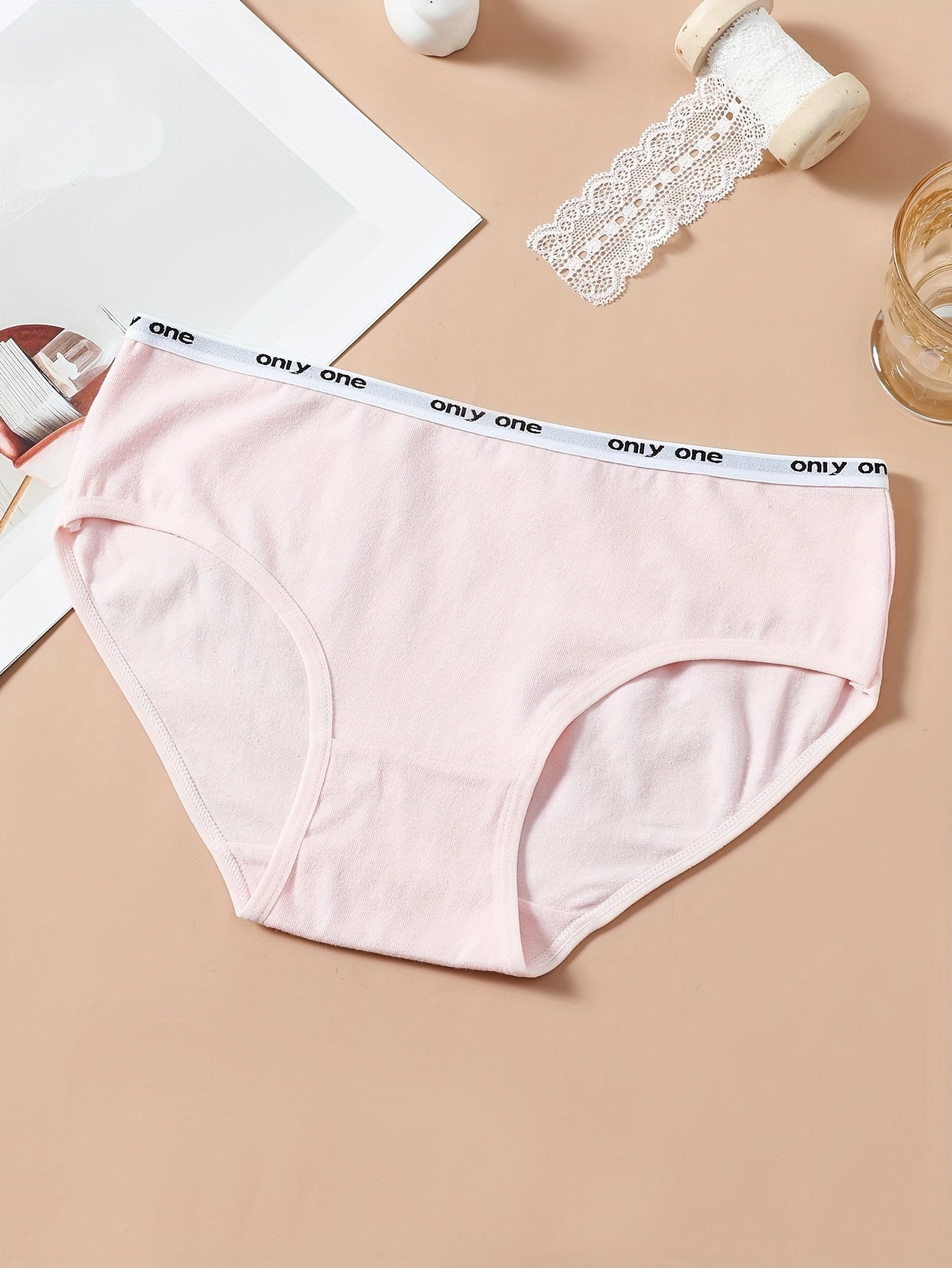 5pcs Letter Tape Briefs Stretchy Intimates Panties Women's Lingerie