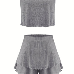 Casual Two Piece Set: Ruched Tube Top & Shorts