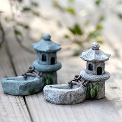 2pcs Set Mini Pool Tower Ornaments Garden Bonsai Decorations