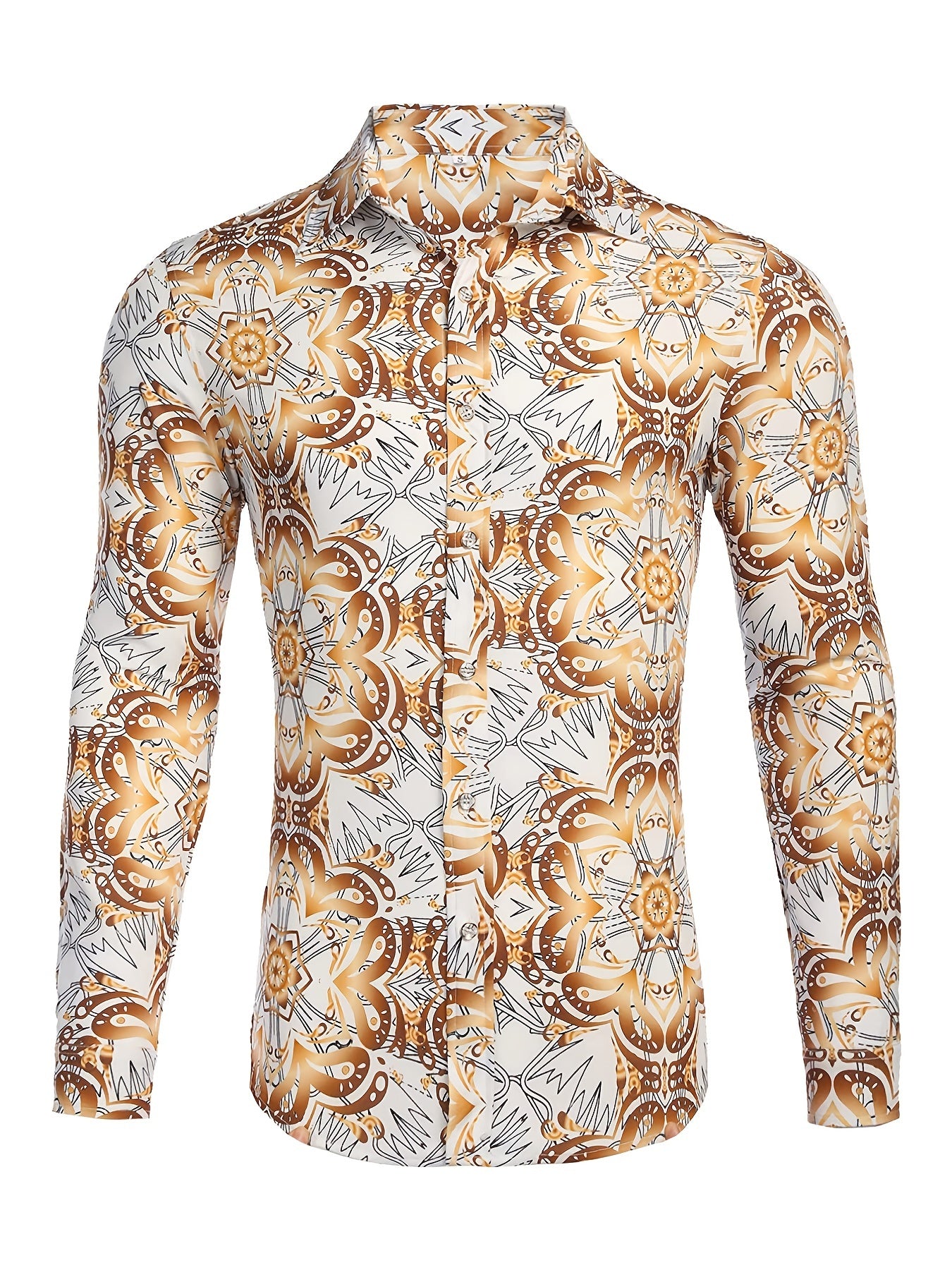 Men's Long Sleeve Print Dress Shirt Casual Button Down Shirt