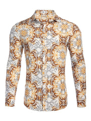 Men's Long Sleeve Print Dress Shirt Casual Button Down Shirt