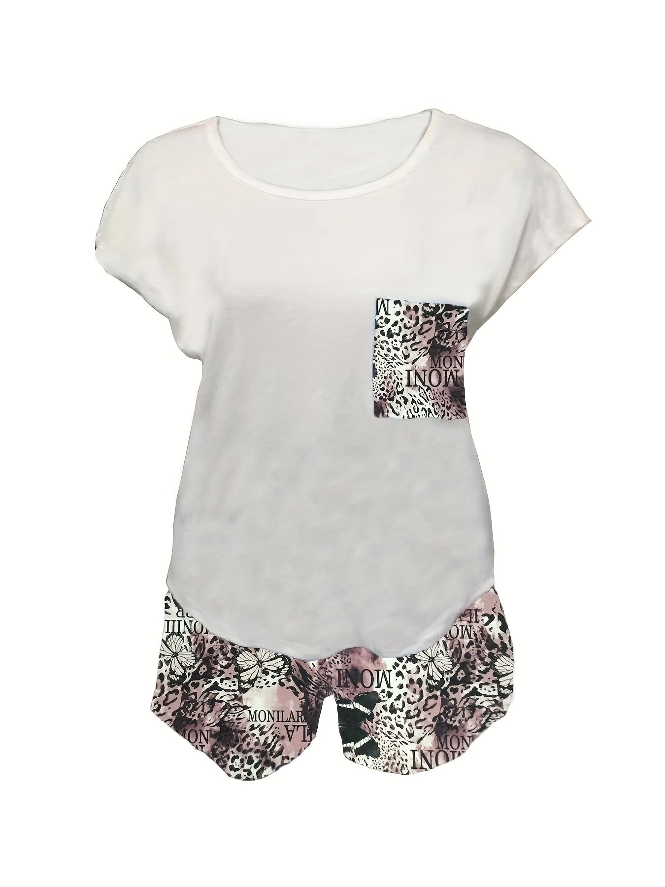 Butterfly & Letter Print Two Piece Set Casual T Shirt & Loose Shorts Outfits