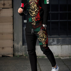 Mex Eagle Pattern Men's 2 Pc Outfits Long Sleeve T-shirt & Sweatpants Set