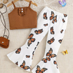 Toddler Girls Ruffle Trim Cami Top & Butterfly Flare Leg Pants