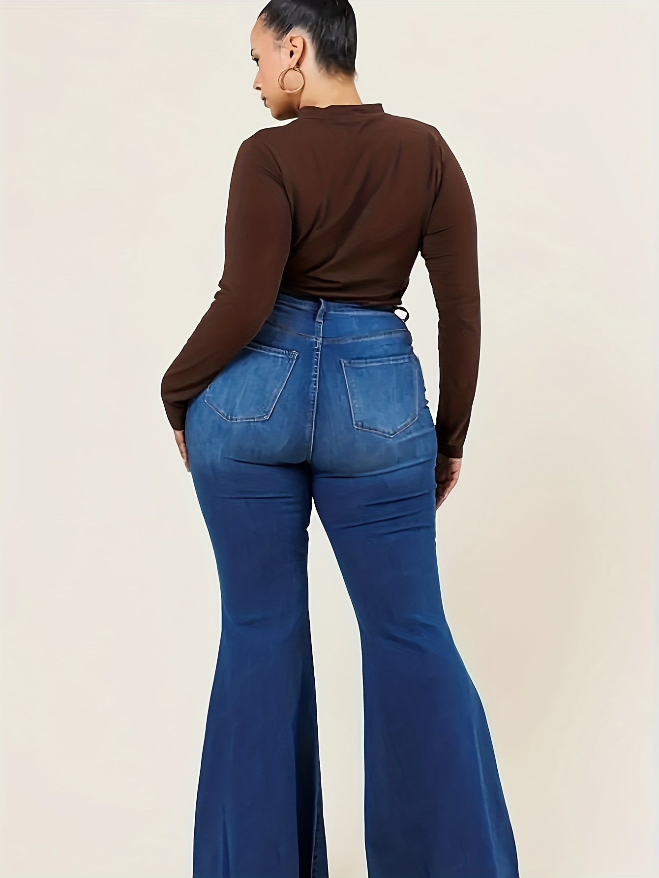 Ripped Button Fly High Rise Flared Leg Jeans