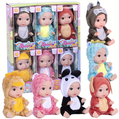 6pcs Animal Costume Dolls 12 Realistic PVC Toys in Red & Yellow Pink