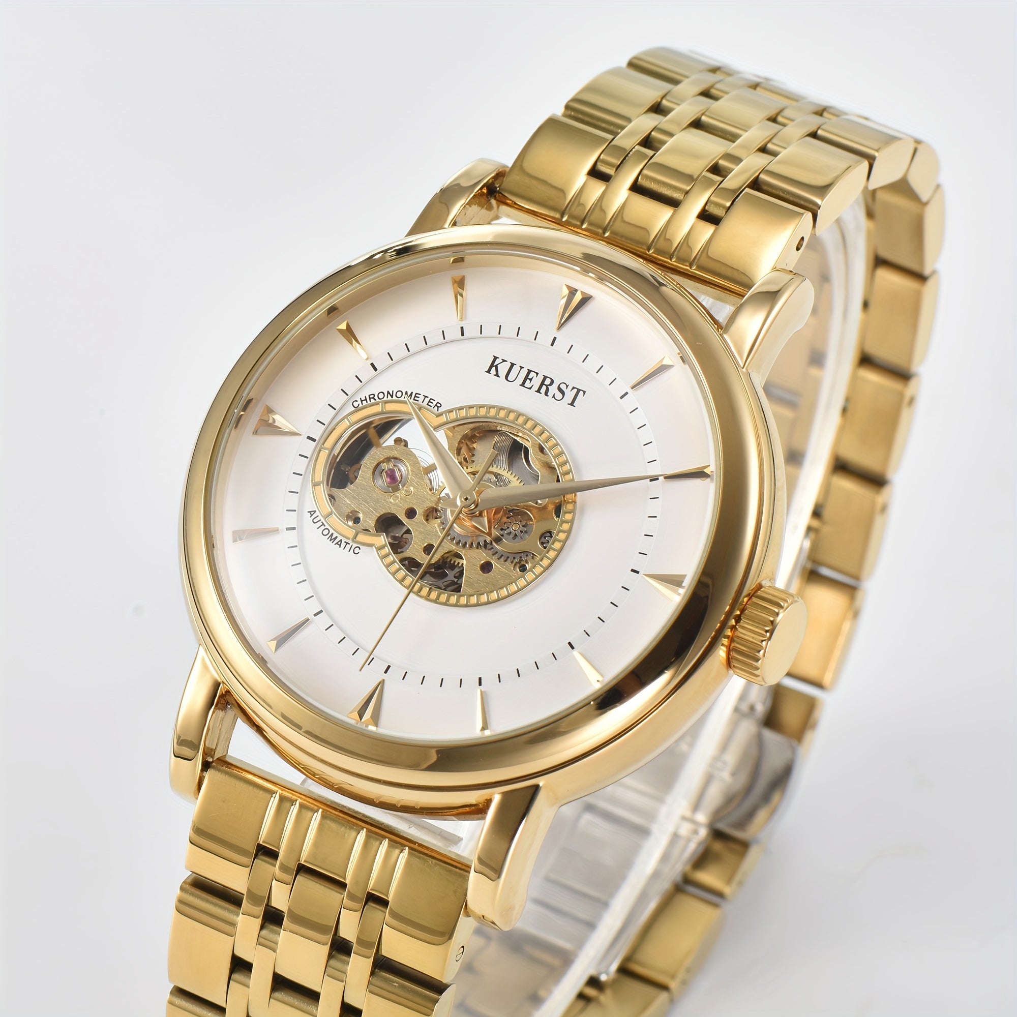 KUERST Men's Steel Belt Mechanical Watch - Butterfly Buckle, Gourd Shaped Dial