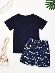 2pcs Baby Boys Dinosaur Skull T shirt & Shorts Set