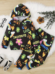 Girl's Cartoon Floral 2pcs Set SUNSHINE Print Casual Outfits for Spring Fall