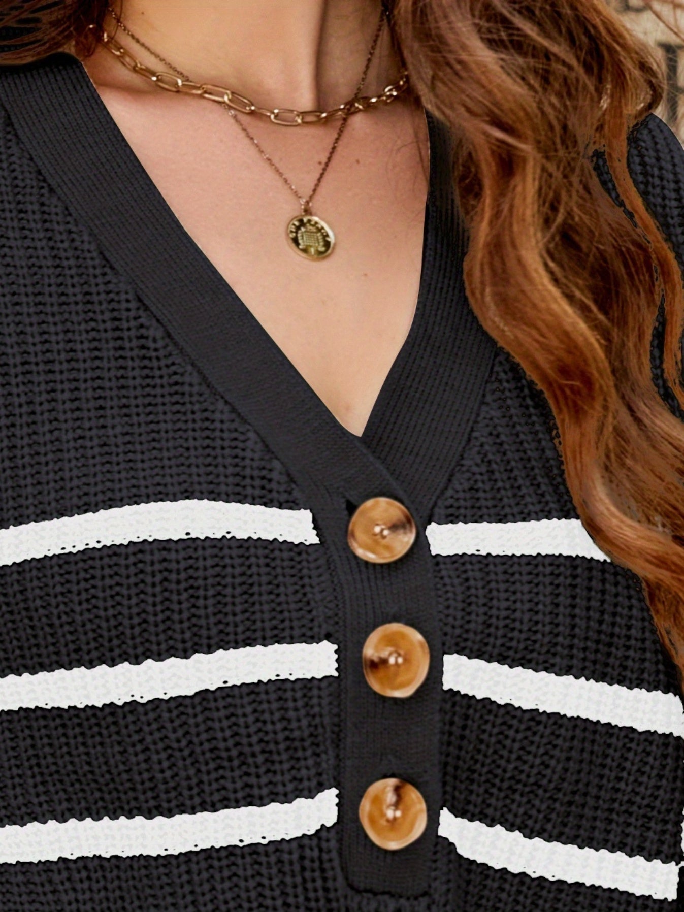 Striped Button Up V Neck Sweater