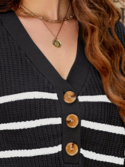 Striped Button Up V Neck Sweater