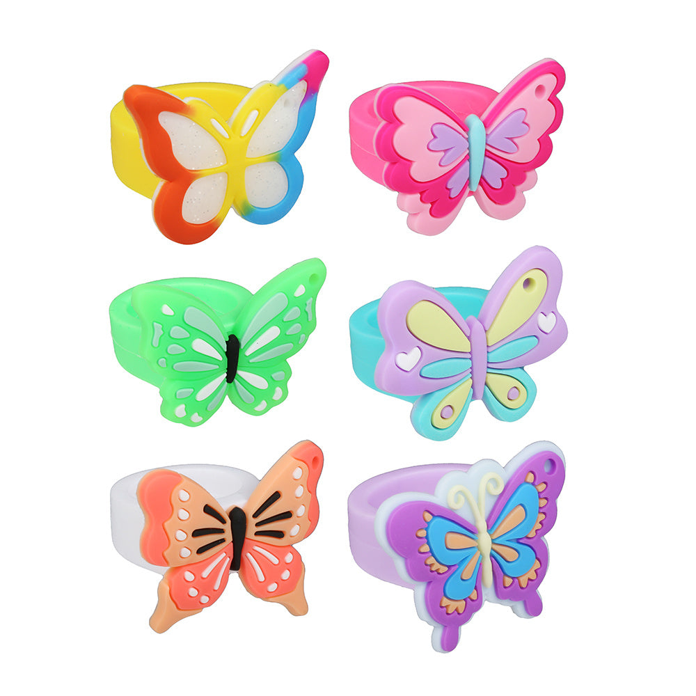 12 Colorful Butterfly Rings Pack For Girls