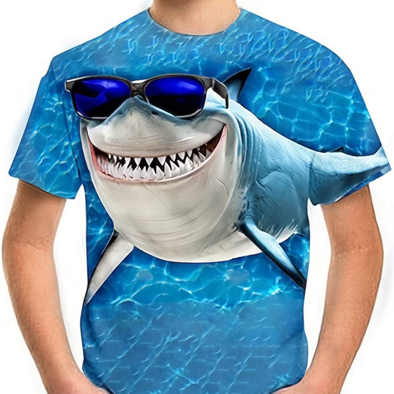 Shark Sunglasses Graphic Tee for Boys Breathable & Stretchy Summer Shirt