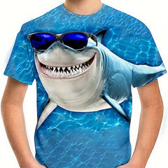 Shark Sunglasses Graphic Tee for Boys Breathable & Stretchy Summer Shirt
