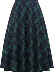 Plaid Print Maxi Skirt with Pockets