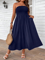 Solid Strapless Maxi Tube Dress Women's Casual Slight Stretch