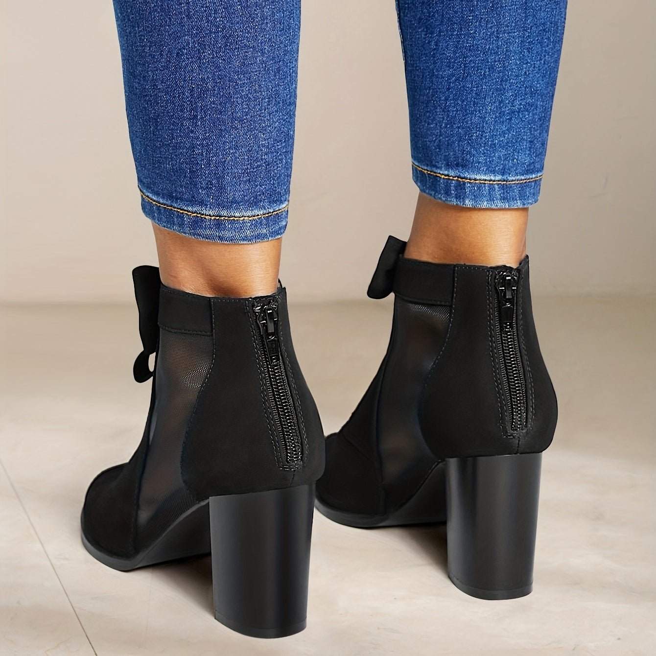 Cut Out Bow Tie Heeled Ankle Boots