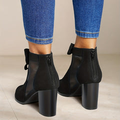 Cut Out Bow Tie Heeled Ankle Boots