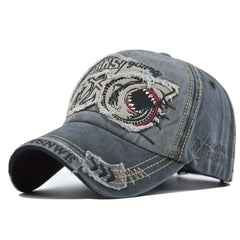 Shark 3D Embroidery Baseball Cap Distressed Patch Dad Hats