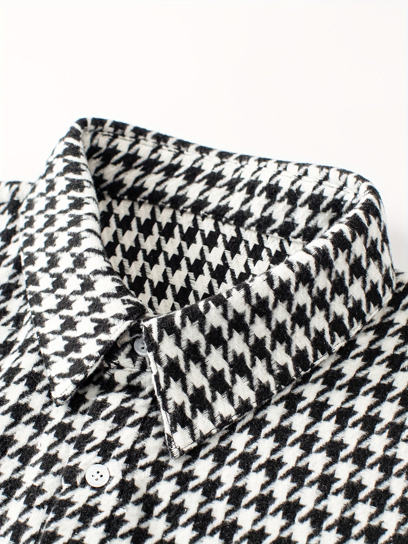 Men's Houndstooth Shirt Chest Pocket Casual Lapel Button Up Long Sleeve Shirt