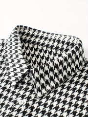 Men's Houndstooth Shirt Chest Pocket Casual Lapel Button Up Long Sleeve Shirt