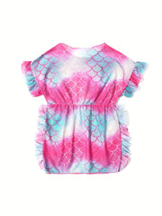 Toddler Girls Gradient Fish Scale Ruffle Trim Cover Up for Summer