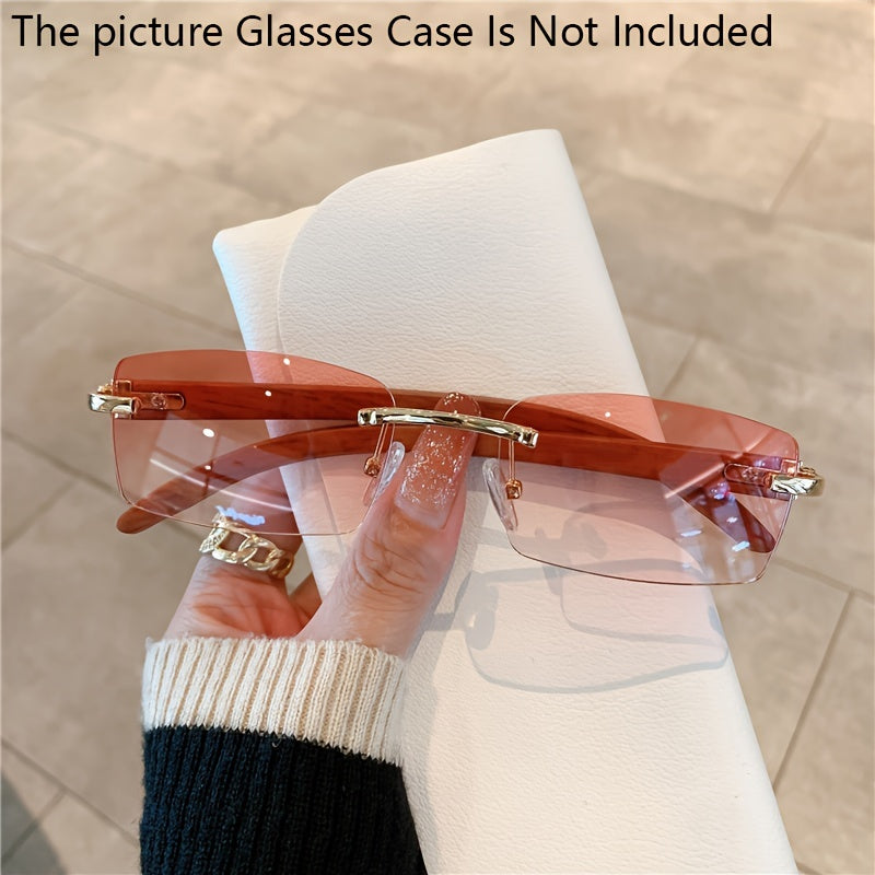 Wooden Pattern Rimless Sunglasses UV400 Outdoor Travel Shades