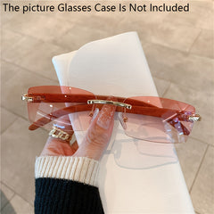 Wooden Pattern Rimless Sunglasses UV400 Outdoor Travel Shades