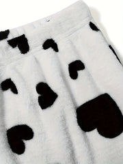 Heart Print Flannel Crop Top & Shorts Lounge Set