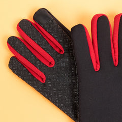 Red Edge Zipper Outdoor Cycling Sports Touch Screen Warm Long Finger Gloves