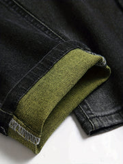 Men's Ripped Skinny Distressed Slim Jeans with Yellow Stitching