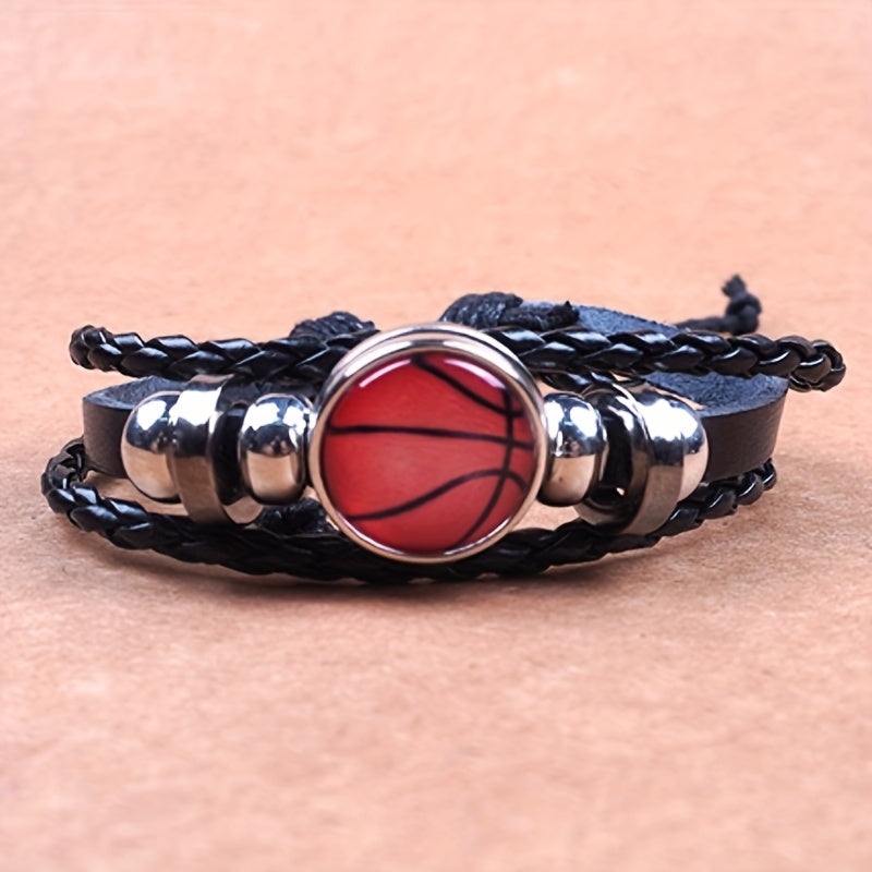Soccer Decor Bracelet Braided Faux Leather Fashionable Jewelry