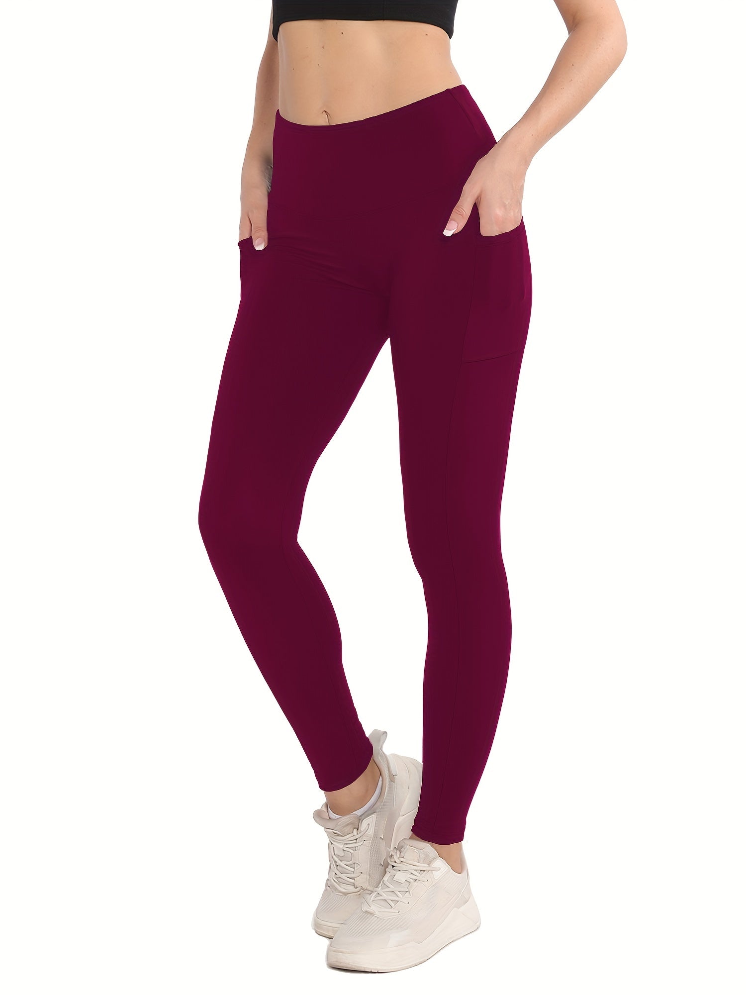 High Waist Cropped Yoga Pants Side Pockets Slim Fit Stretchy Yoga Leggings